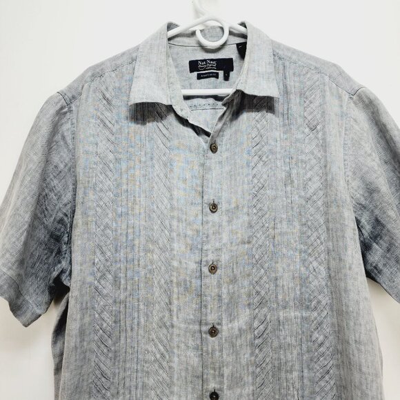 Nat Nast shirt American Fit Luxury Gray Short Sleeve Button-Up  L 100% Linen - Picture 8 of 8